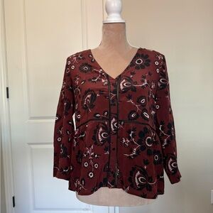 Sézane Silk Floral Burgundy Blouse